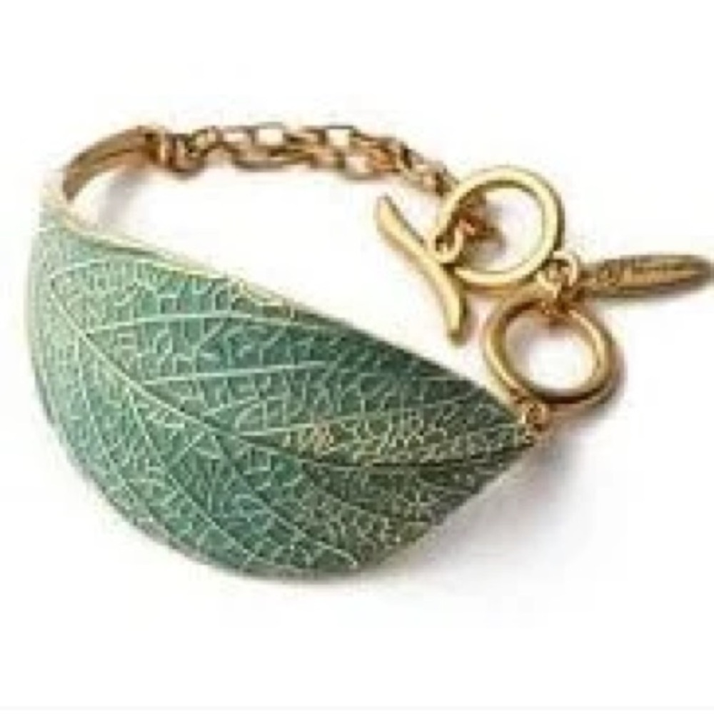 Gold and Green Leaf Bracelet